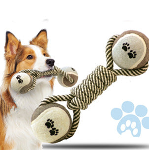 Pet Dumbbell Rope Tennis Ball Chew Toys - Petz Fun